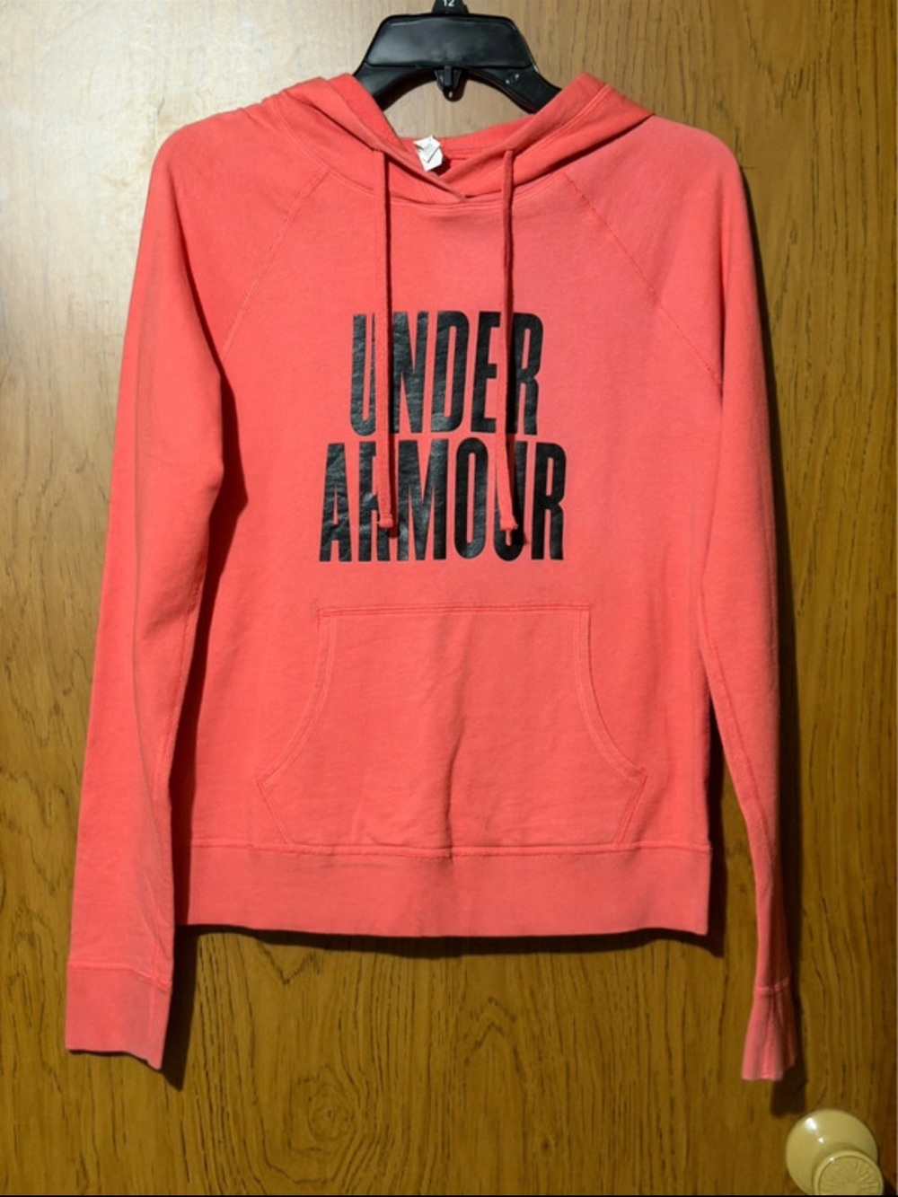 Y2K Under Armour Women's Coral Pink Logo Pullover Hoodie